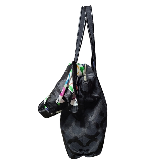 Coach Poppy Op Art Glam Tote Bag Black Signature Scarf - Picture 4 of 12